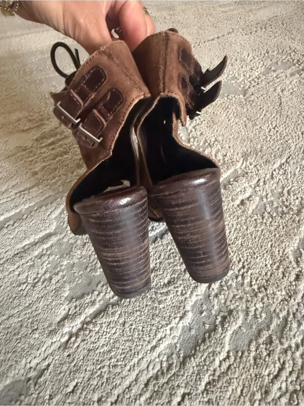 Born Blane brown leather and peep toe booties block heels lace up 6
